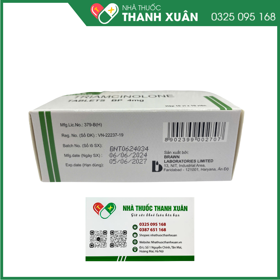 Triamcinolone Tablets BP 4mg điều trị viêm thấp khớp, chống dị ứng, các bệnh ngoài da